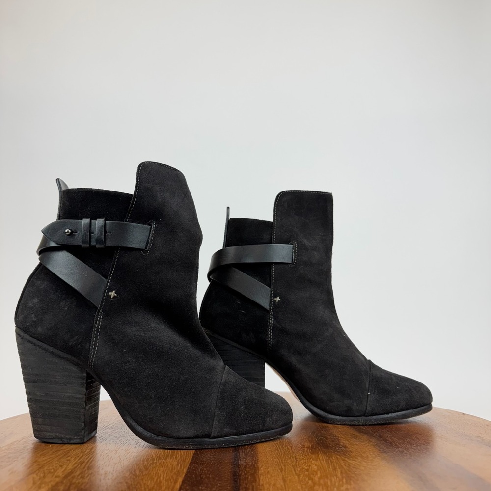 Womens Rag & Bone Kinsey Black Suede‎ Heeled Western Chelsea Ankle Boots Size 36